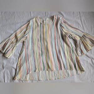 Laroque Bell Sleeve Silk/Viscose Shirt Size OS/Large Rainbow Stripes
